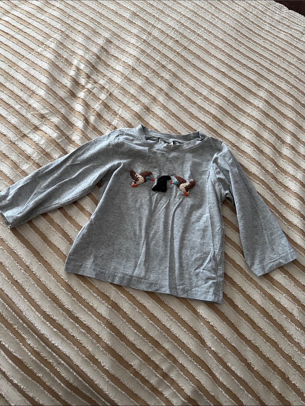 Long-Sleeve Gray Tee Embroidered Duck and Lab
